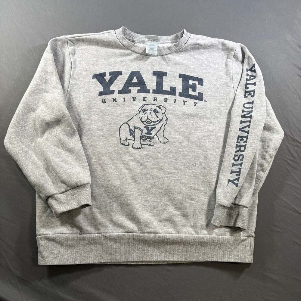 Yale University Bulldogs Crewneck Sweatshirt Adult M Gray Mascot Sleeve Logo